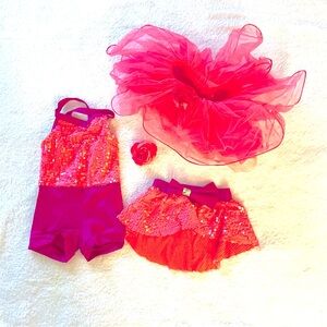 Tutu Ballet Jazz Convertible Dance Leotard Set w/Hair Clip Little Girls XS 4T-5T